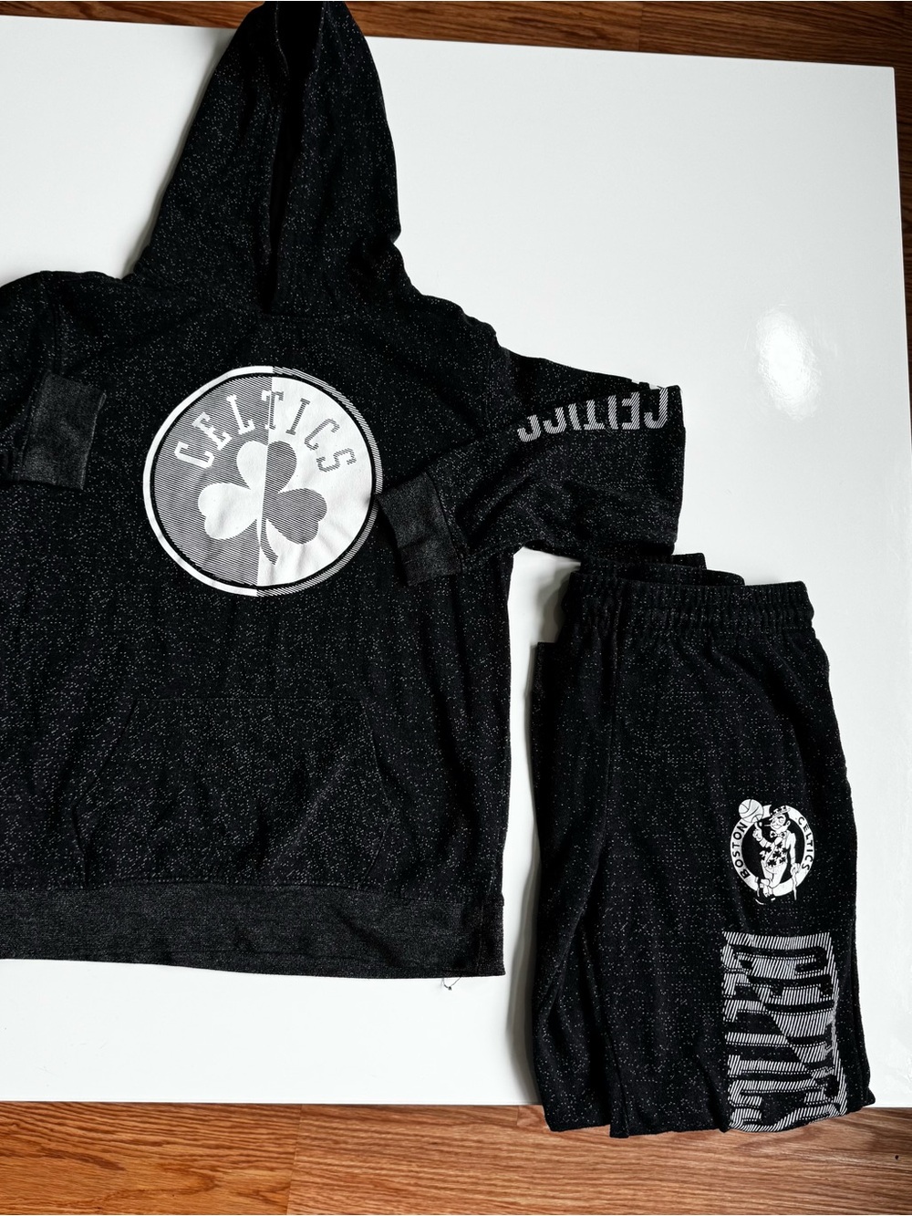 NBA Black Glitter Jogger Pants with White Team Graphics - Kids